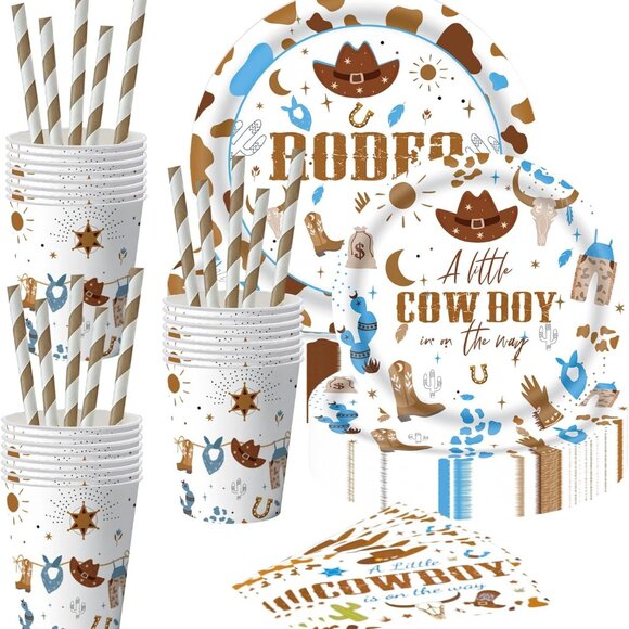 Western Cowboy Party Supplies Tableware Serves 10, 9in 7in Party Plates Napkins - Picture 1 of 6